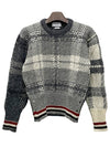 Tartan Check Jacquard Wool Mohair Knit Top Grey - THOM BROWNE - BALAAN 3