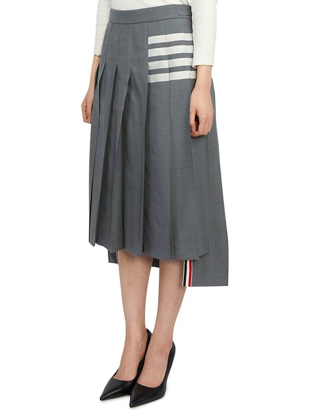 4 Bar Logo Plain Weave Wool Pleated Skirt Grey - THOM BROWNE - BALAAN 3