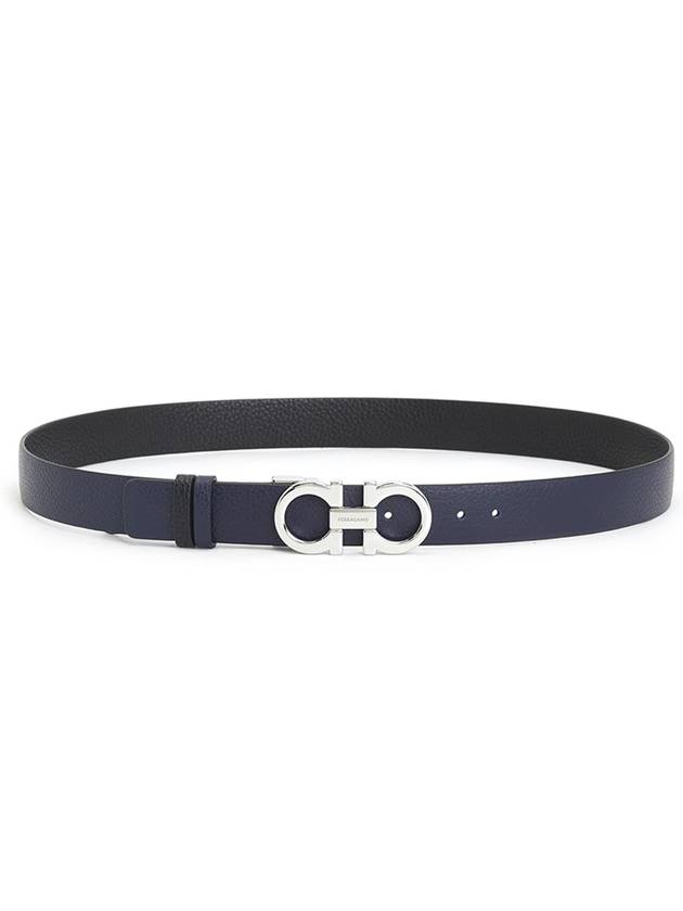 Reversible Gancini Leather Belt Black Blueberry - SALVATORE FERRAGAMO - BALAAN 4