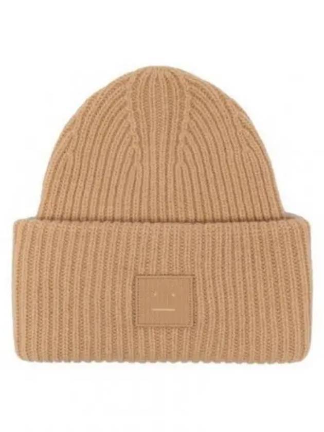 Face Patch Ribbed Wool Beanie Biscuit Beige - ACNE STUDIOS - BALAAN 2