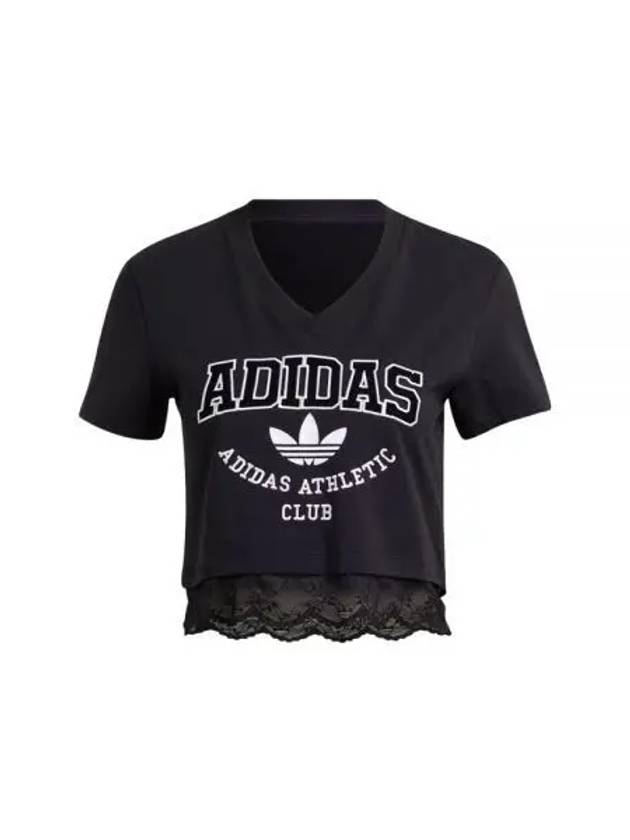 Women's Original Lace Trim Cropped Short Sleeve T-Shirt Black - ADIDAS - BALAAN 2