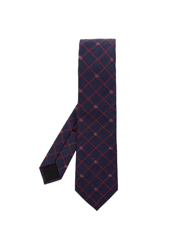 Double G Check Silk Jacquard Tie Blue - GUCCI - BALAAN 1