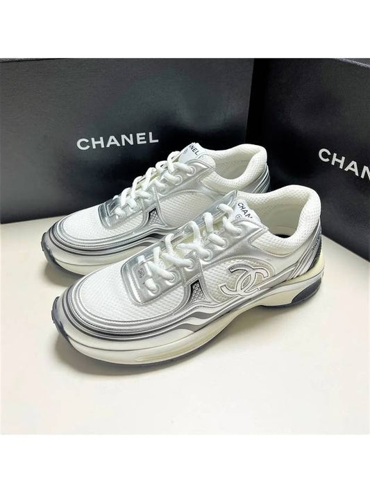 Fabric Laminated Low Top Sneakers Silver - CHANEL - BALAAN 2