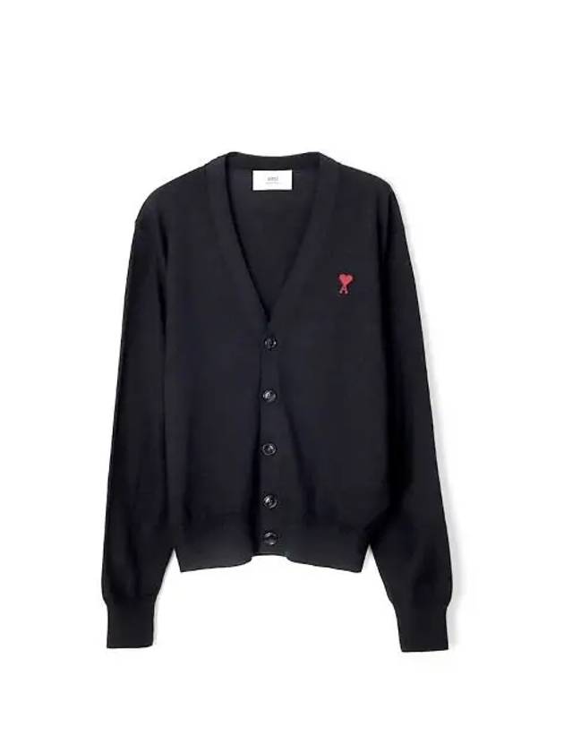 Red Heart Logo Merino Wool Cardigan Black - AMI - BALAAN 2