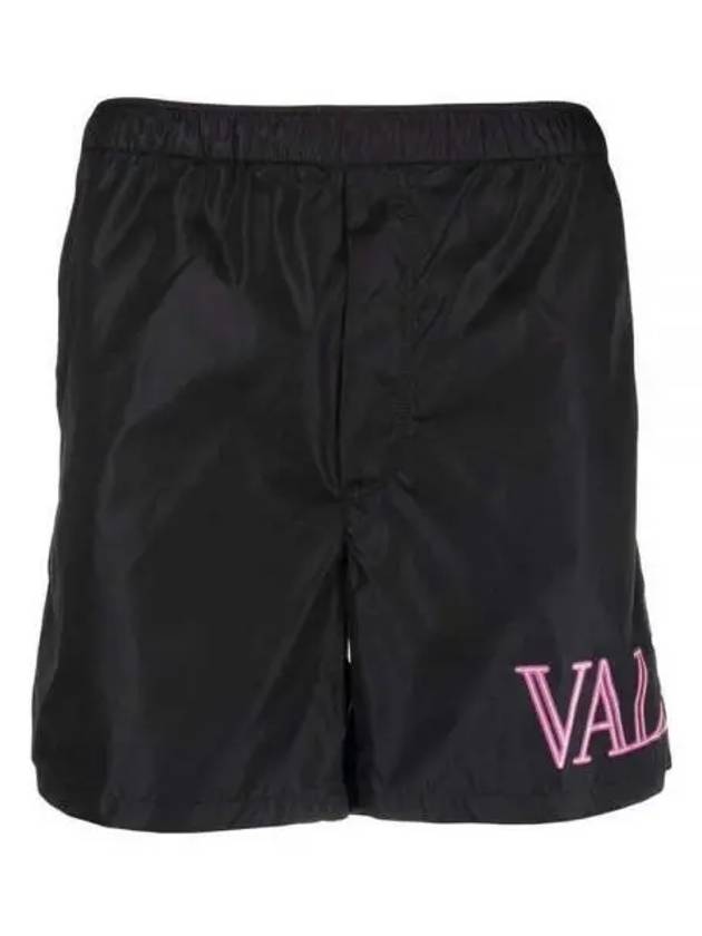 Men's Neon Logo Print Nylon Swim Shorts Black - VALENTINO - BALAAN 2