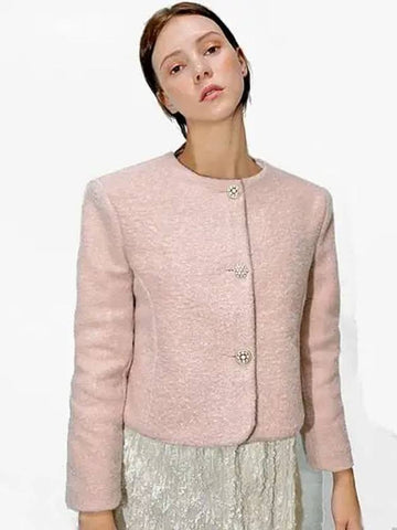 Curling Wool Round Neck Jacket Pink - DAMAGE MNEMONIC - BALAAN 1