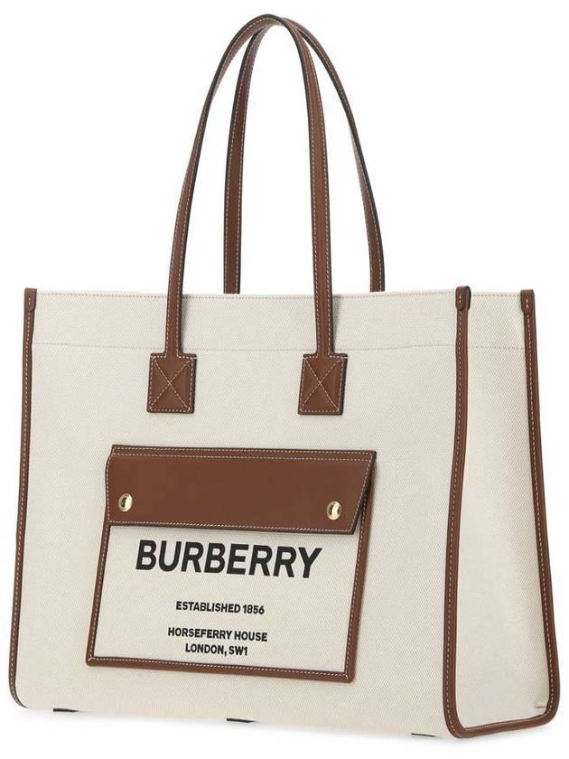 Medium Two-Tone Canvas and Leather Freya Tote Bag Natural Tan - BURBERRY - BALAAN 3