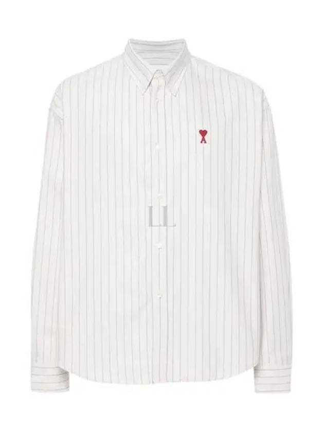 De Coeur Small Heart Logo Striped Long Sleeve Shirt Cream - AMI - BALAAN 2