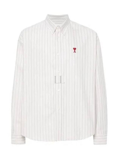 De Coeur Small Heart Logo Striped Long Sleeve Shirt Cream - AMI - BALAAN 2