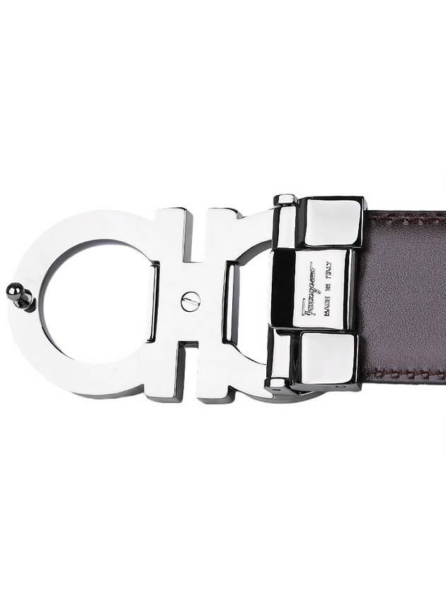 Double Gancini Reversible Leather Belt Black Auburn - SALVATORE FERRAGAMO - BALAAN 7