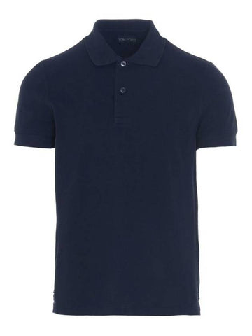 Short Sleeve Polo Shirt Blue - TOM FORD - BALAAN 1