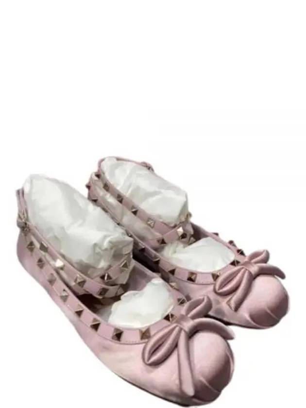 24 4W0S0HB6 SWH 6E0 4W2S0HB6 Rockstud Satin Ballerina Shoes - VALENTINO - BALAAN 1