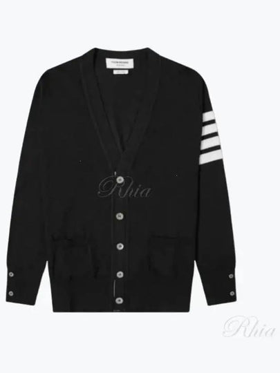 Men's Sustainable Classic Diagonal Wool Cardigan Black - THOM BROWNE - BALAAN 2