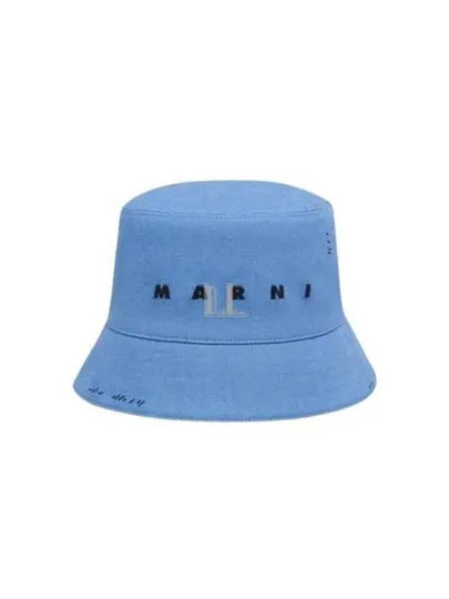 Embroidered Logo Denim Bucket Hat Blue - MARNI - BALAAN 2