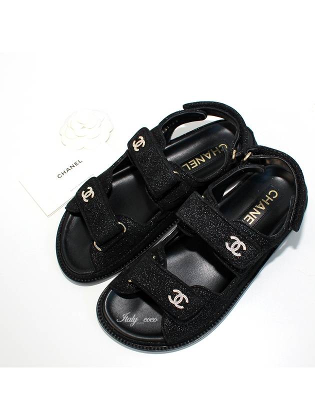 CC Logo Velcro Suede Kidskin Sandals Black - CHANEL - BALAAN.