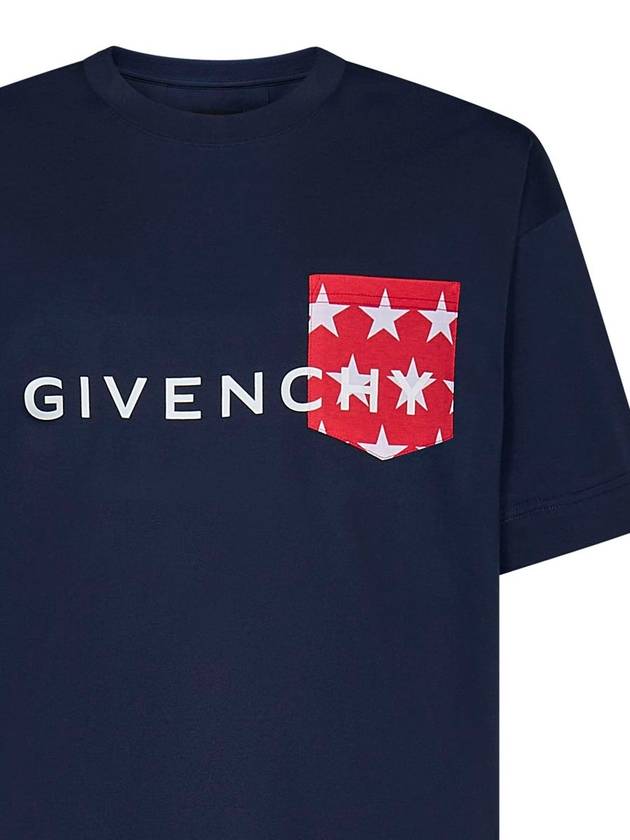 Logo Print Crew Neck Short Sleeved T-Shirt Blue - GIVENCHY - BALAAN 4