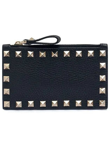 Rockstud Card Wallet Black - VALENTINO - BALAAN 1