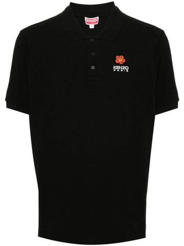 Boke Flower Embroidery Cotton Polo Shirt Black - KENZO - BALAAN 1