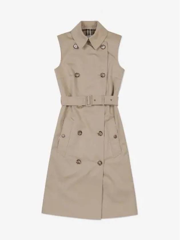 Women's Sleeveless Cotton Gabbadin Trench Midi Dress Honey - BURBERRY - BALAAN 2