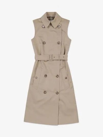 Women's Sleeveless Cotton Gabbadin Trench Midi Dress Honey - BURBERRY - BALAAN 2