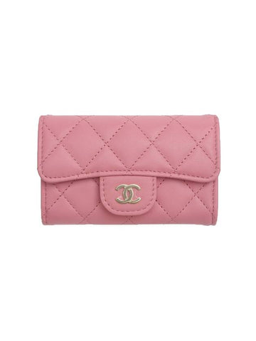 Gold Hardware CC Logo Classic Lambskin Flap Card Wallet Light Pink - CHANEL - BALAAN 1