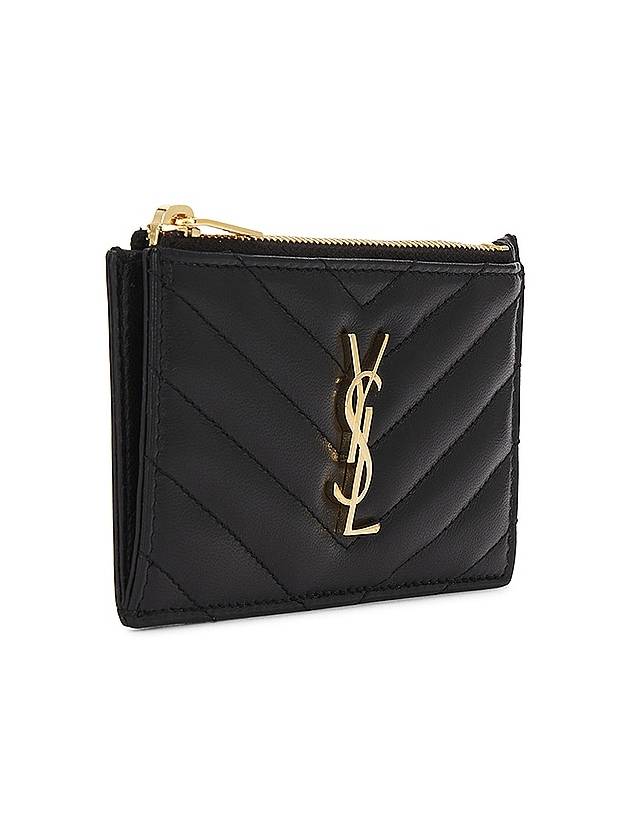 Monogram Logo Plaque Zip-Up Card Wallet Black - SAINT LAURENT - BALAAN 5