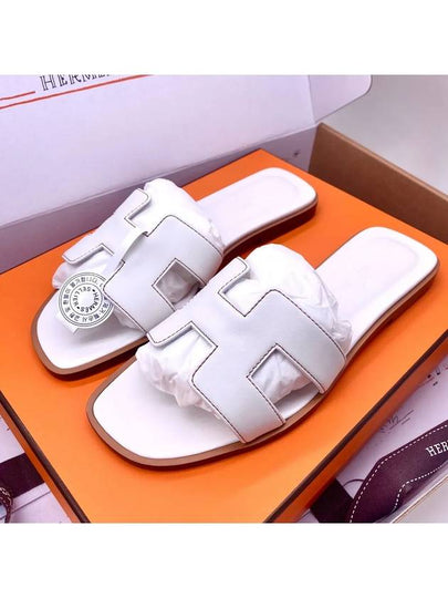 Oran Calfskin Slippers Blanc - HERMES - BALAAN 2