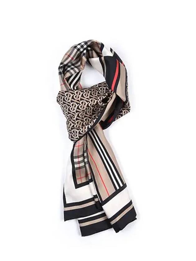 Monogram Stripe Silk Muffler Beige - BURBERRY - BALAAN 3