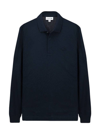 Stretch Cotton Long Sleeve Polo Shirt Navy - LACOSTE - BALAAN 1