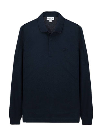 Stretch Cotton Long Sleeve Polo Shirt Navy - LACOSTE - BALAAN 1