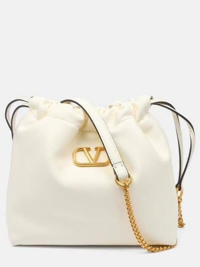 V Logo Drawstring Chain Bucket Bag White - VALENTINO - BALAAN 2