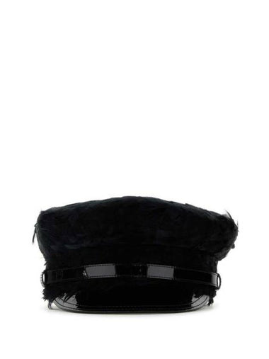 Patent Leather Feather Baker Boy Cap Black - PRADA - BALAAN 1