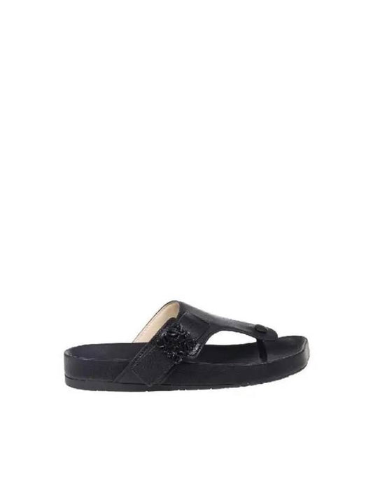 Anagram Thong Leather Flip Flop Sandals Black - LOEWE - BALAAN 2