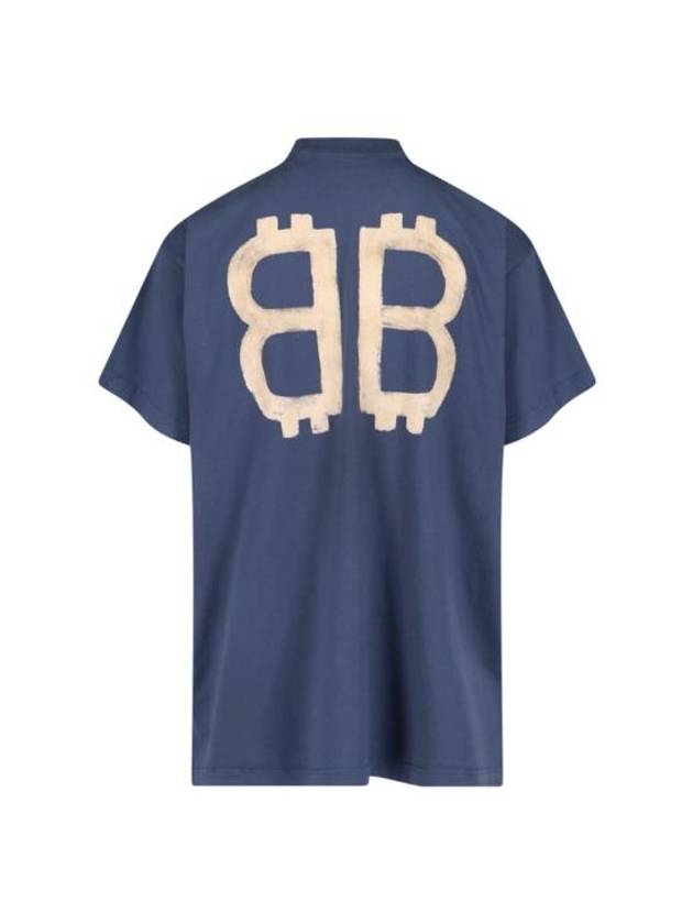 Logo Print Short Sleeve T-Shirt Blue - BALENCIAGA - BALAAN 3