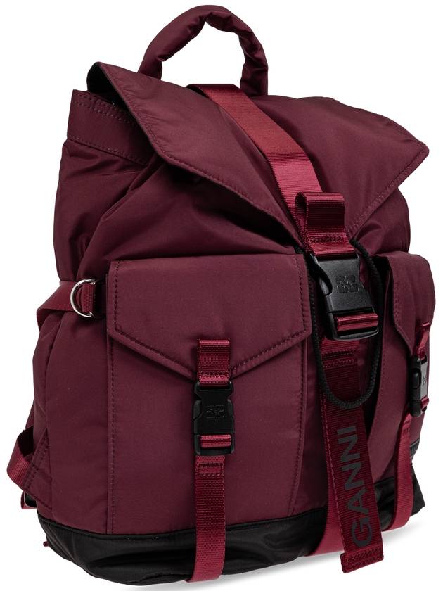 Ganni Backpack With Logo, Women's, Burgundy - GANNI - BALAAN 4