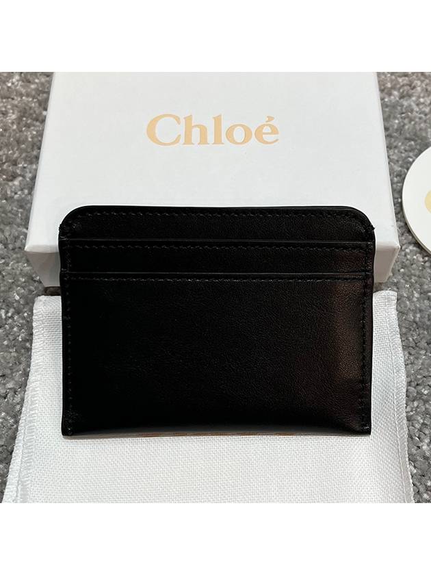 Sense Embroidered Logo Calfskin Card Wallet Black - CHLOE - BALAAN 4