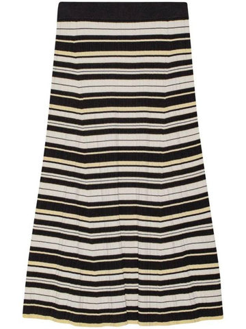 Future Viscose Rib H-Line Skirt Black White - GANNI - BALAAN 1