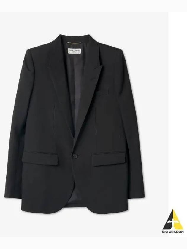 Women's Single Breasted Blazer Virgin Wool Jacket Black - SAINT LAURENT - BALAAN 2