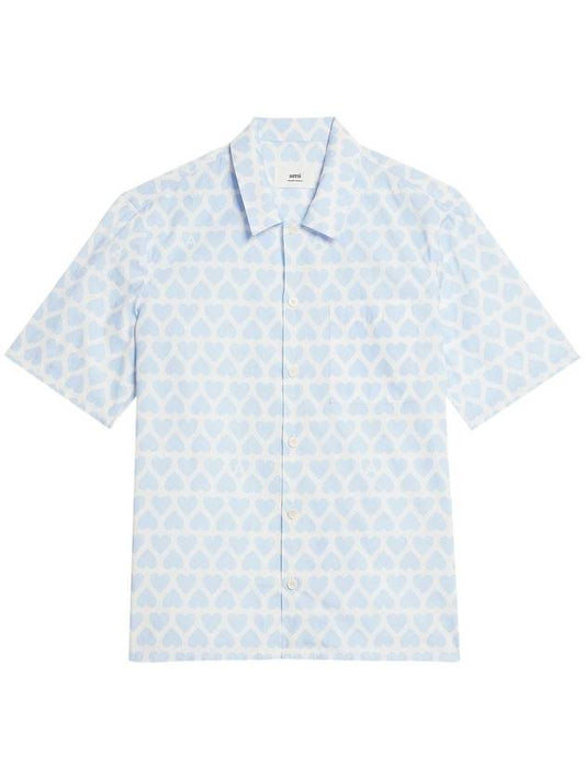 Heart Logo Printing Short Sleeve Shirt Blue - AMI - BALAAN 1