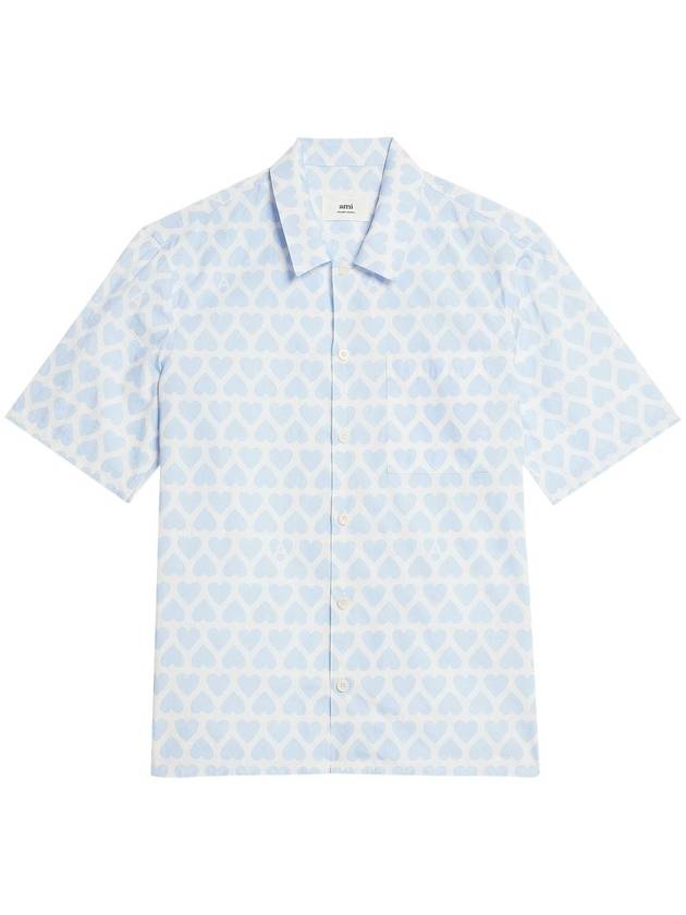 Heart Logo Printing Short Sleeve Shirt Blue - AMI - BALAAN 2