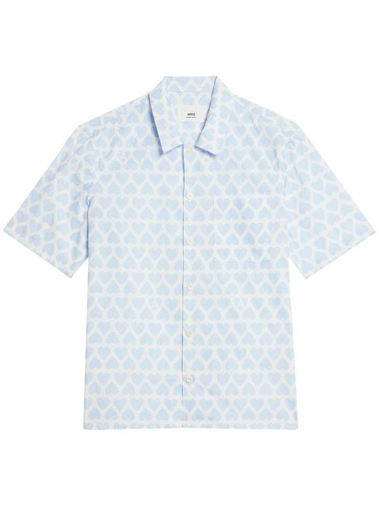 Heart Logo Printing Short Sleeve Shirt Blue - AMI - BALAAN 2