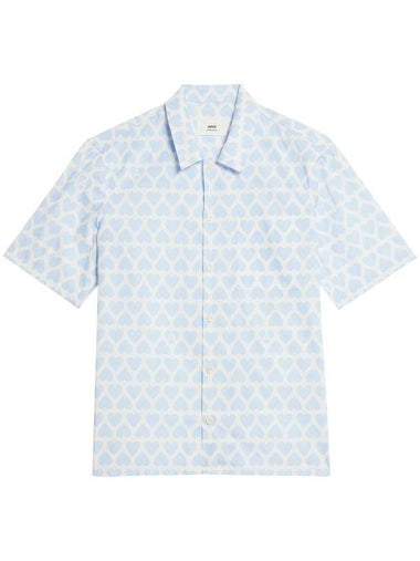 Heart Logo Printing Short Sleeve Shirt Blue - AMI - BALAAN 1