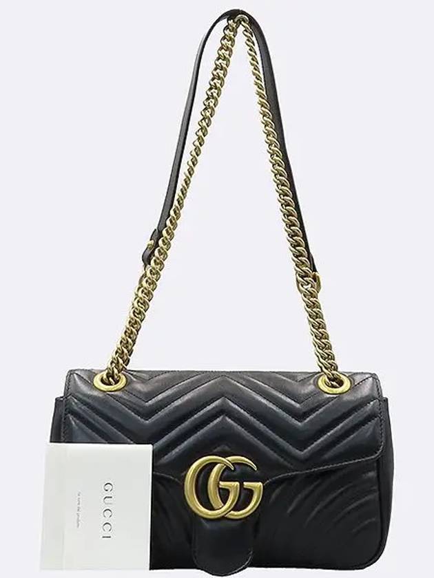 443497 Black Leather GG Marmont Small Matelasse Quilted Gold Chain Shoulder Bag - GUCCI - BALAAN 1