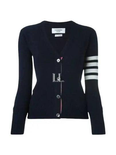 4-Bar V-Neck Cashmere Cardigan Navy - THOM BROWNE - BALAAN 2