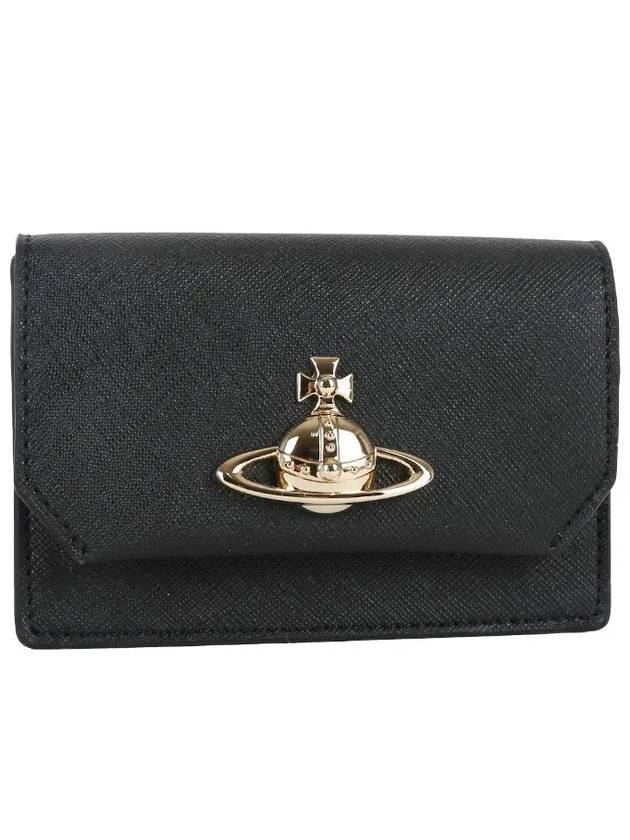 ORB Logo Saffiano Card Wallet Black - VIVIENNE WESTWOOD - BALAAN 1