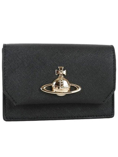 ORB Logo Saffiano Card Wallet Black - VIVIENNE WESTWOOD - BALAAN 1