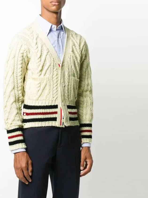 Men's White Aran Cable Classic Mohair Cardigan - THOM BROWNE - BALAAN.