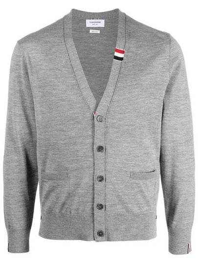 Men's Jersey Stitch V-Neck Cardigan Light Grey - THOM BROWNE - BALAAN 2