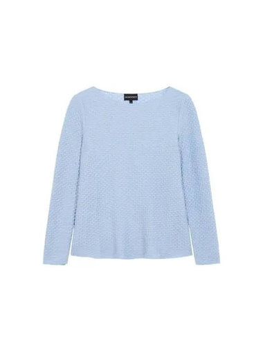 Women s Textured Long Sleeve Knit Blue - EMPORIO ARMANI - BALAAN 1