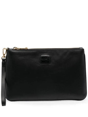 Logo Strap Leather Clutch Bag Black - MIU MIU - BALAAN 1